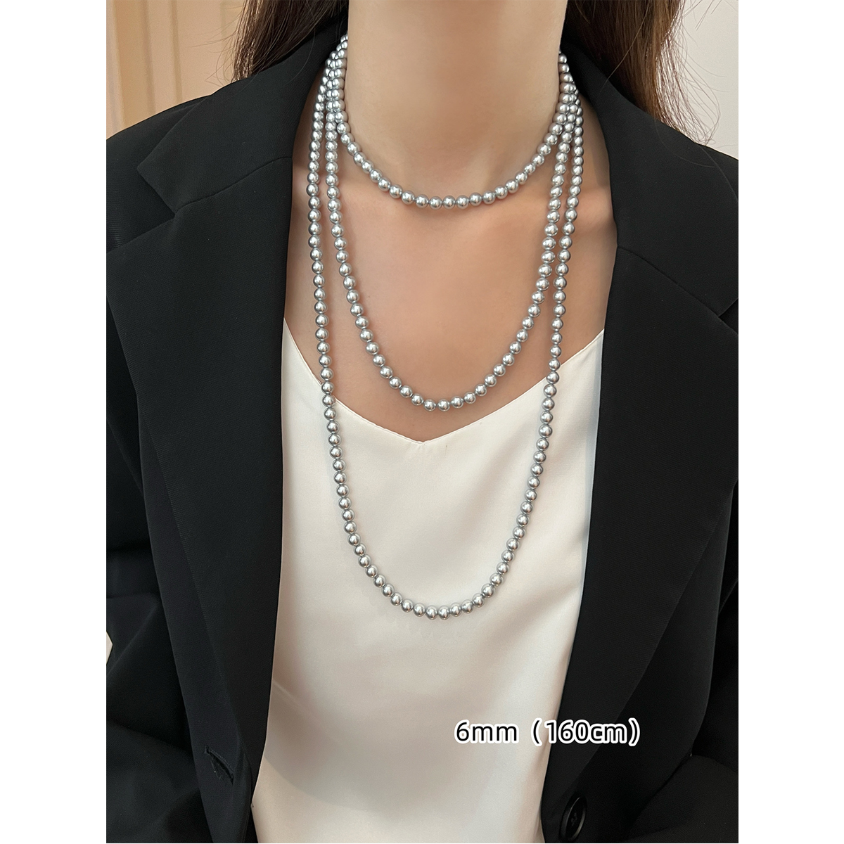 Maduo Hemp Gray Pearl Necklace – 10mm  Women's Sweater Chain, Stacked Neck Chain Accessories