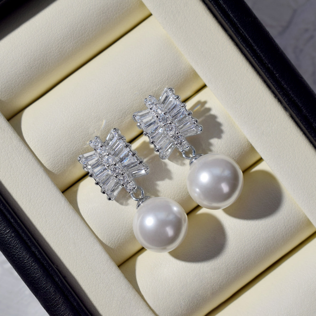 Aurora Crystal Bow Pearl Drop Earrings