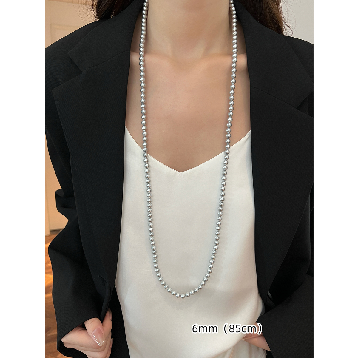 Maduo Hemp Gray Pearl Necklace – 10mm  Women's Sweater Chain, Stacked Neck Chain Accessories