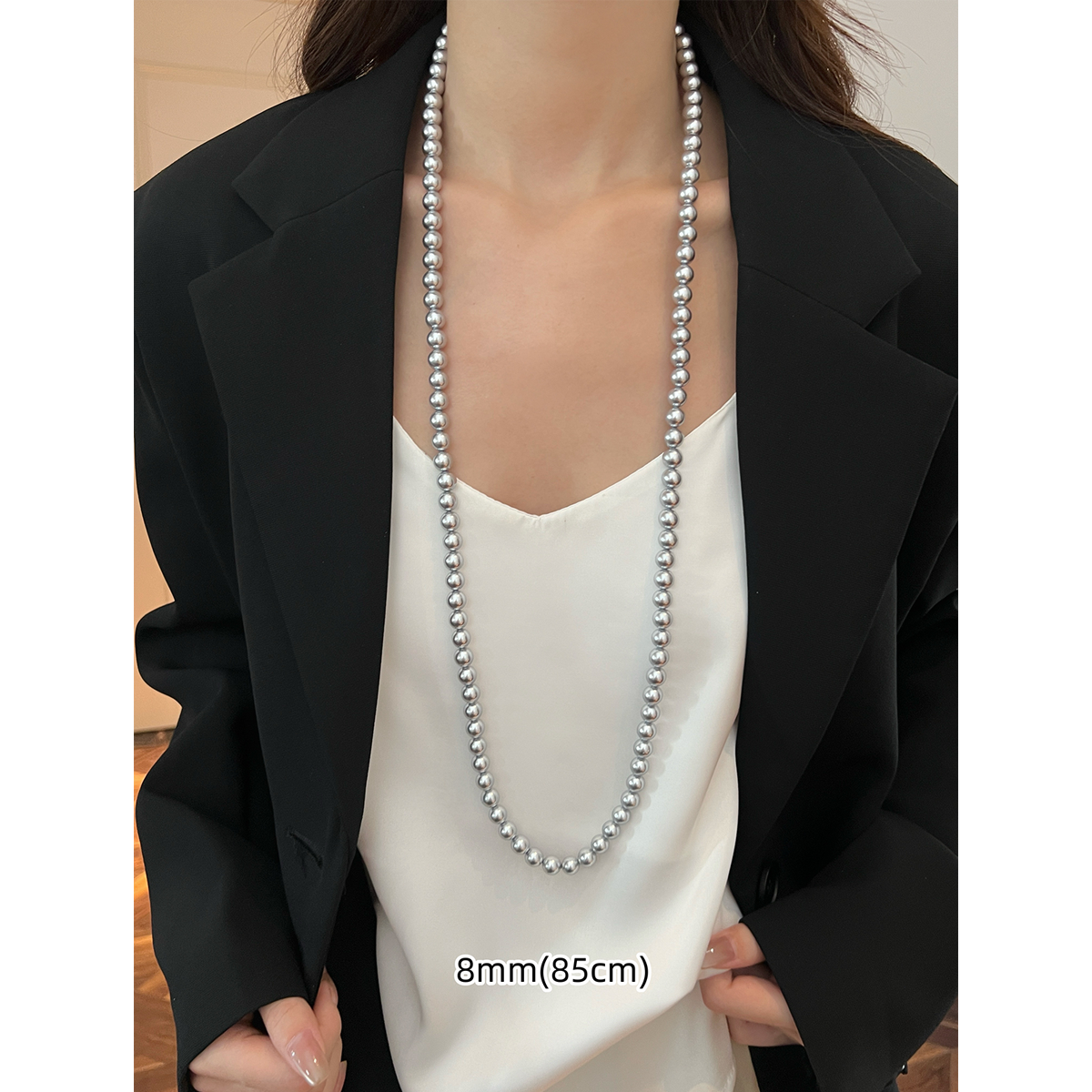 Maduo Hemp Gray Pearl Necklace – 10mm  Women's Sweater Chain, Stacked Neck Chain Accessories