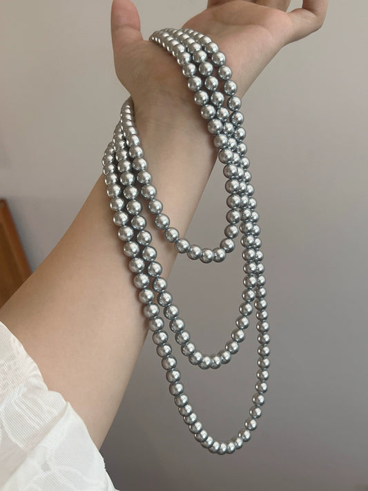 Maduo Hemp Gray Pearl Necklace – 10mm  Women's Sweater Chain, Stacked Neck Chain Accessories