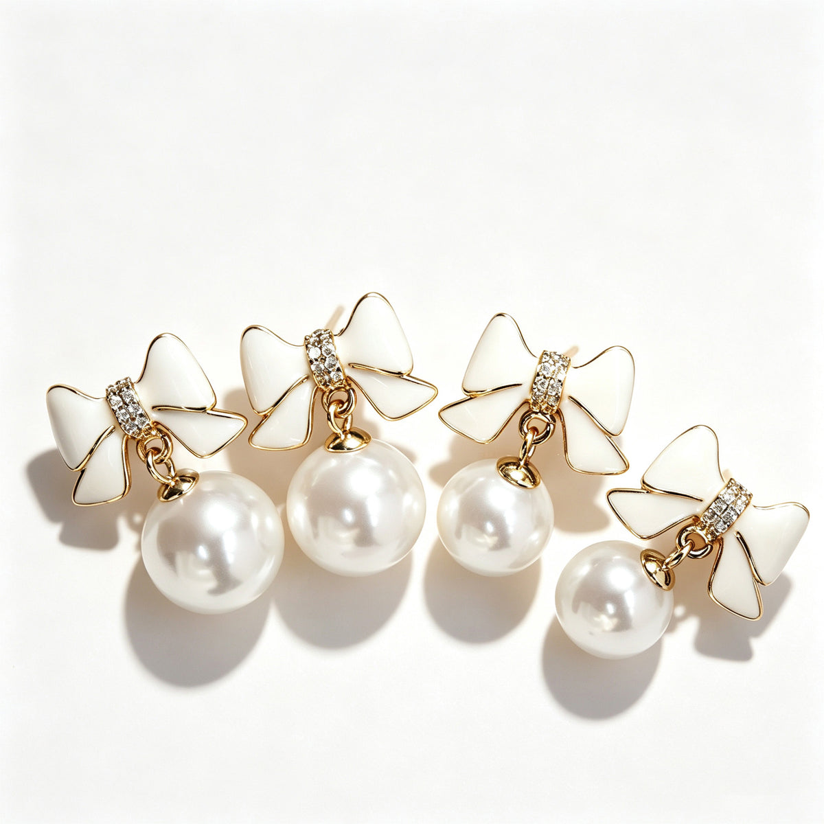 Camille Double Bow Pearl Drop Earrings
