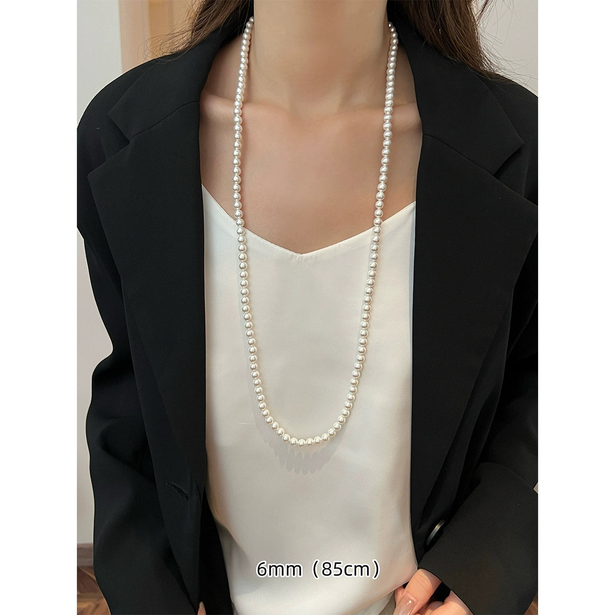 White Pearl Necklace | Long Sweater Chain in Hepburn Style | 2025 New Trend for Women | Stacked & Worn Design | Light Luxury Niche Jewelry