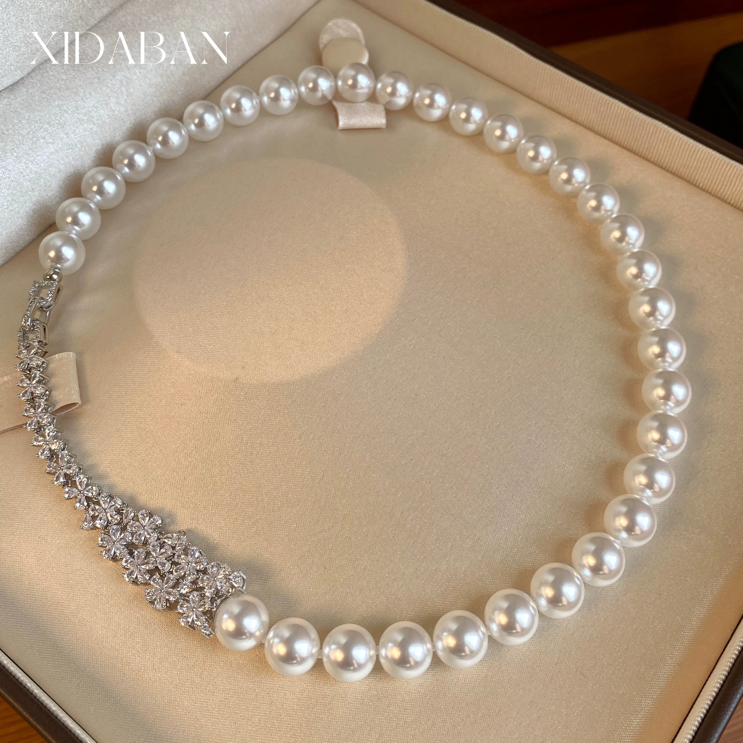 Mother's Day Gift: Elegant Pearl Necklace & Bracelet Set | Crystal Floral Luxury Statement Jewelry for Parties & Gifts