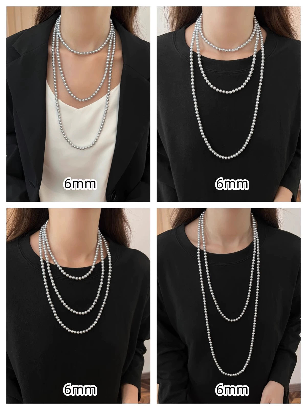 Maduo Hemp Gray Pearl Necklace – 10mm  Women's Sweater Chain, Stacked Neck Chain Accessories