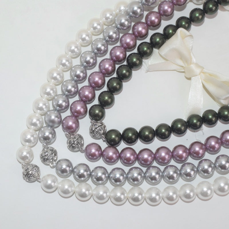 Portable magnetic buckle, fashionable and simple eight-star diamond pearl necklace, easy to wear, versatile mother shell neck chain8-12mm
