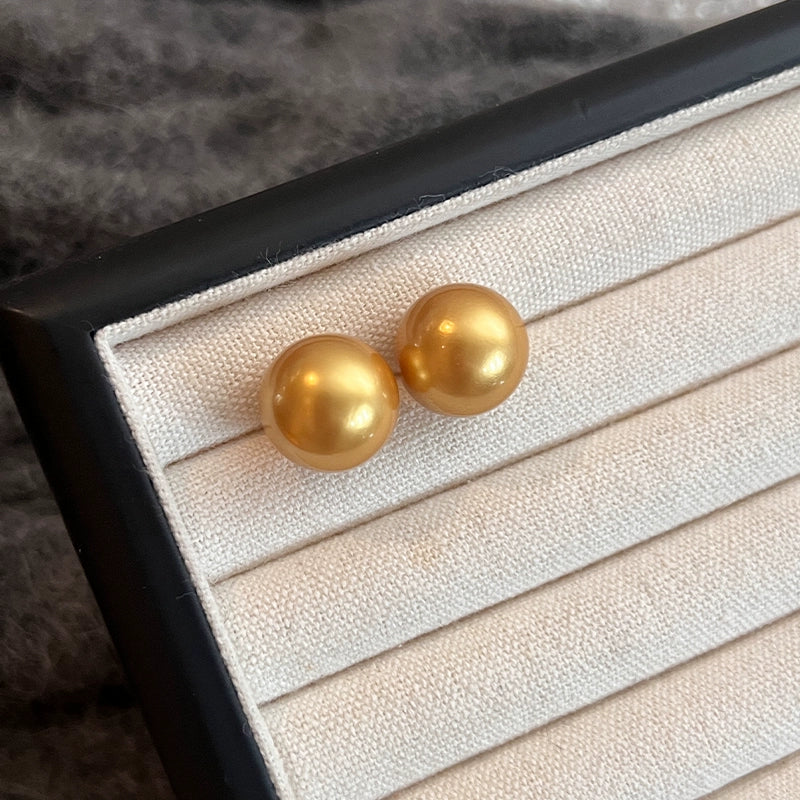 Nanyang Gold Pearl Earrings | 14mm French Design | 925 Silver Needle | Explosive Light Luxury | Premium Exquisite Beauty Earrings