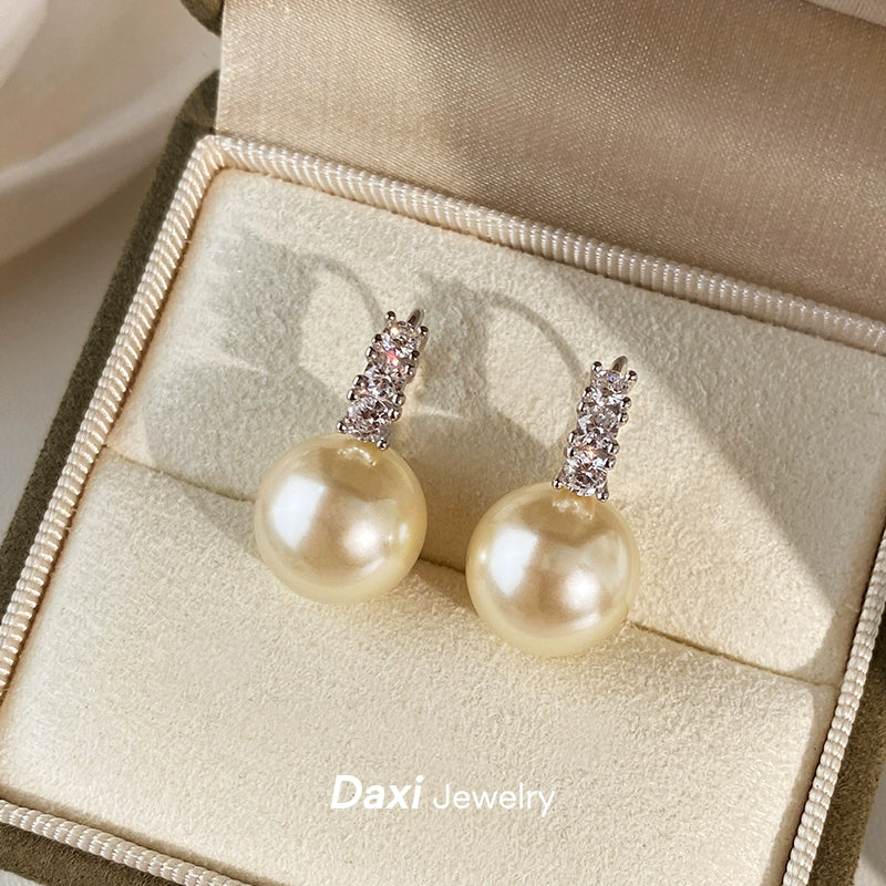 White Pearl Ear Buckle Earrings for Women | Light Luxury & Premium Design | S925 Sterling Silver | Versatile Temperament Diamond Earrings