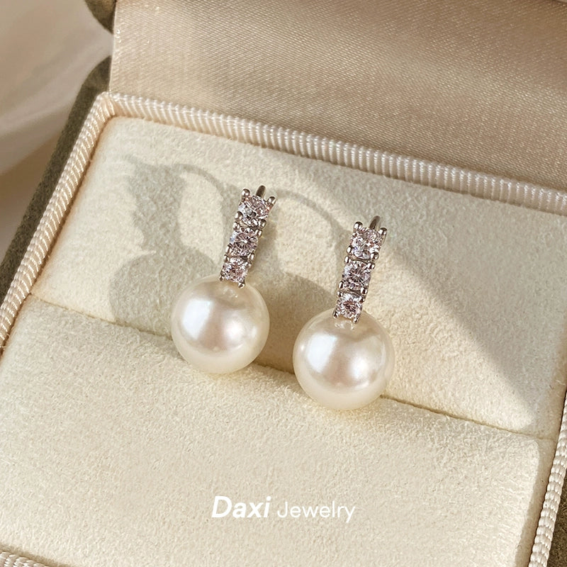 White Pearl Ear Buckle Earrings for Women | Light Luxury & Premium Design | S925 Sterling Silver | Versatile Temperament Diamond Earrings