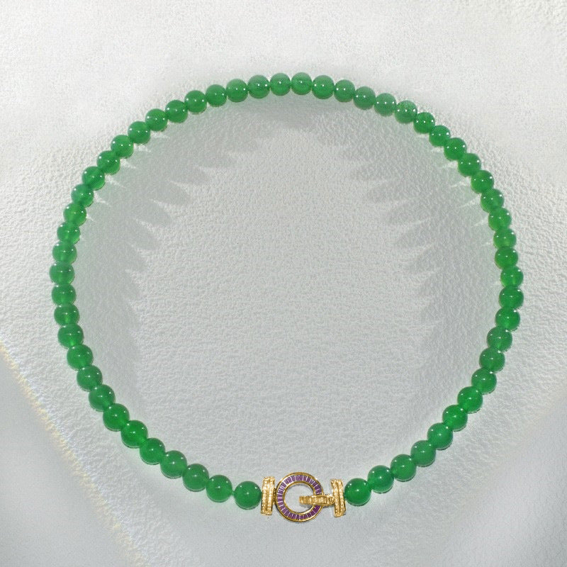 Natural Green Chalcedony Bead Necklace & Bracelet Set – Minimalist Luxury Layered Jewelry for Women