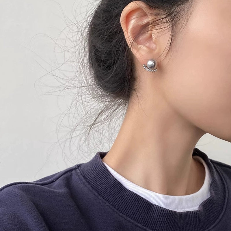 Grey Pearl Stud Earrings for Women | Opal Eyelash Design | Exquisite & Unique Small Earrings