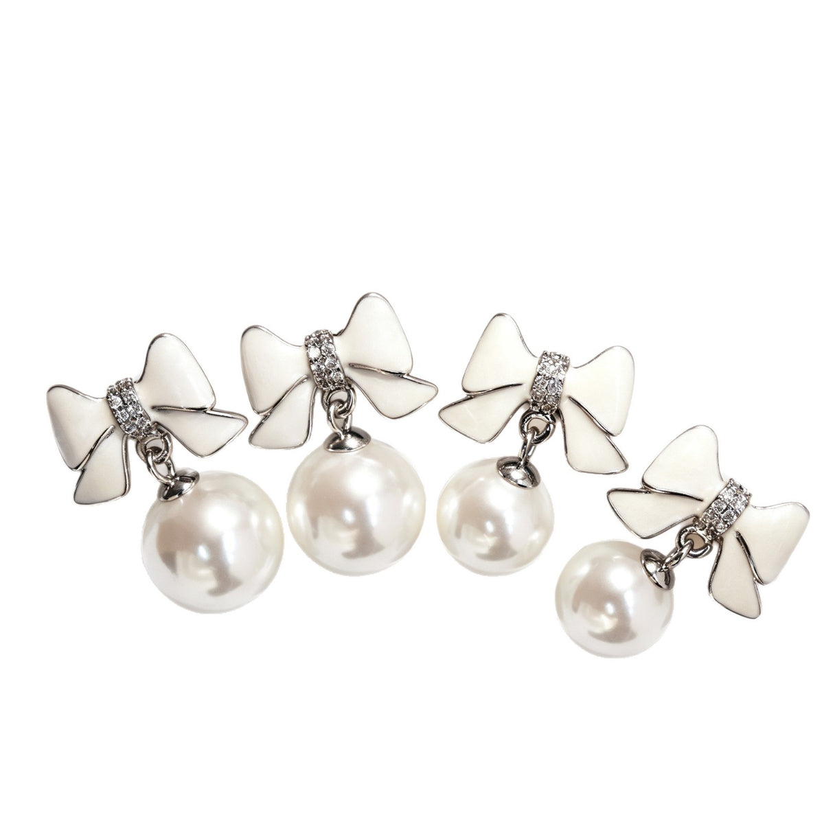 Camille Double Bow Pearl Drop Earrings