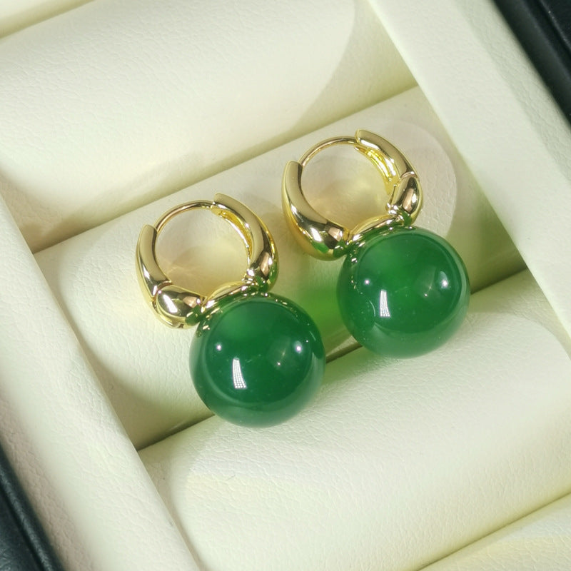 Natural Green Chalcedony Drop Earrings | Gold-Plated Classic Leverback Hoops | Versatile Gemstone Dangle Jewelry