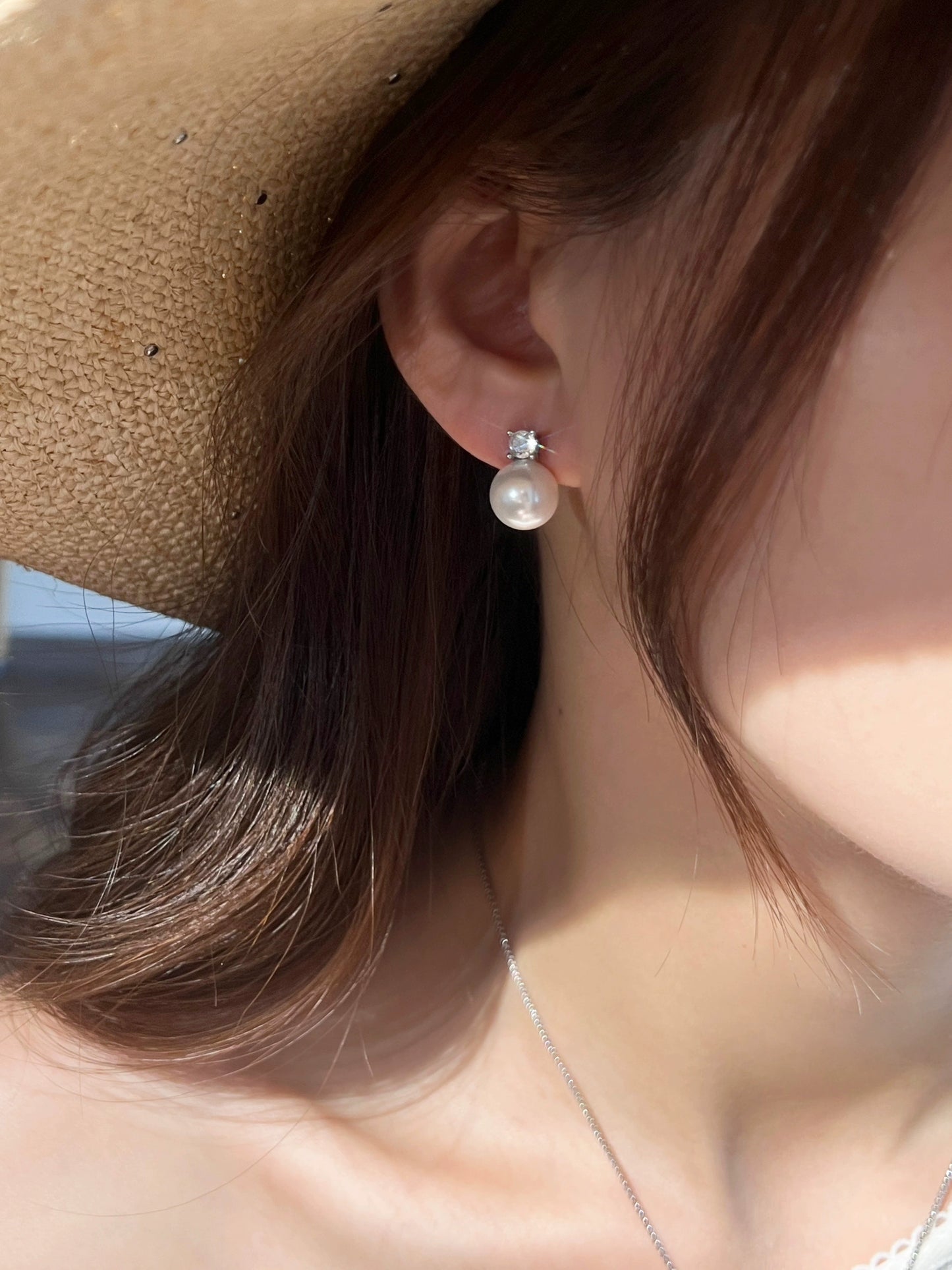 White Pearl Stud Earrings for Women | 2025 New Light Luxury Design | High-End Australian White with Diamonds | S925 Sterling Silver silver