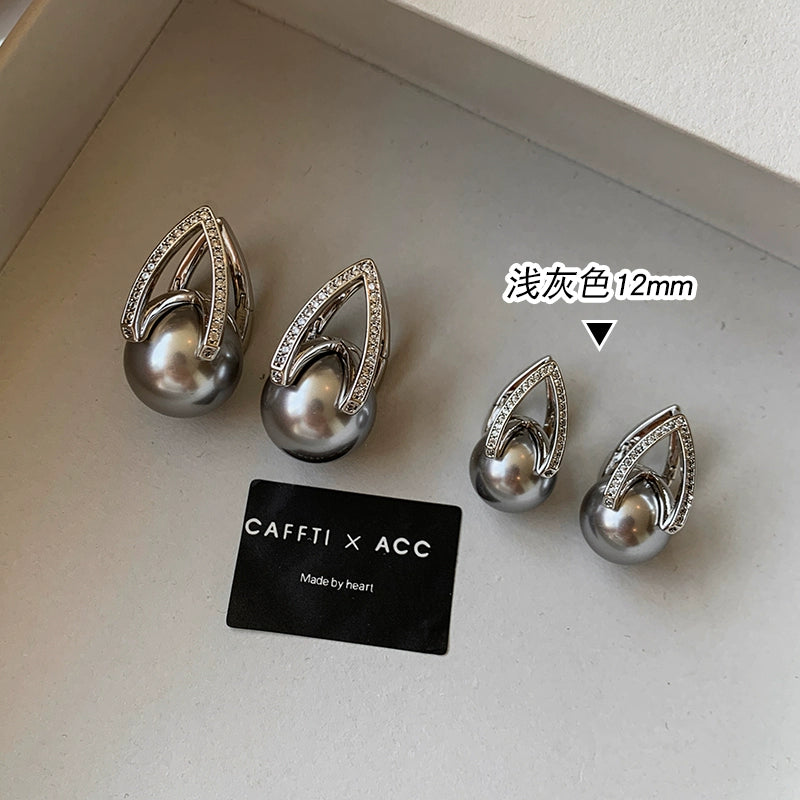 Gray Pearl Earrings for Women | 2025 New Light Luxury Design | Unique High-End Temperament Stud Earrings