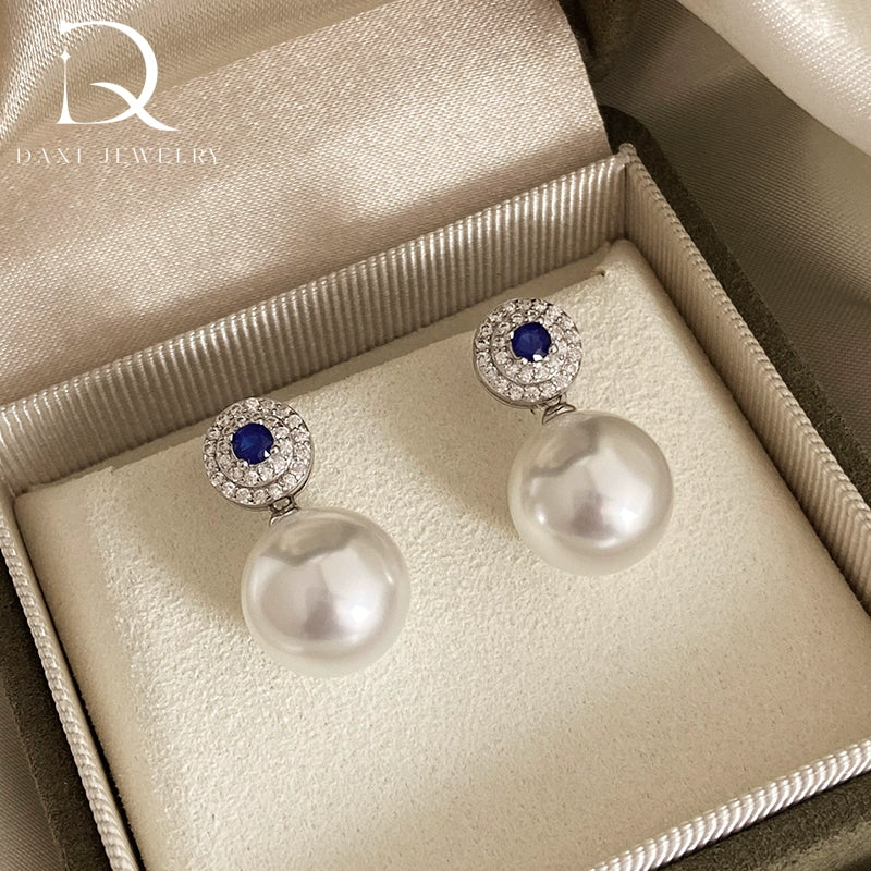 2025 New White Pearl Earrings for Women | Sapphire Zirconia & Diamond Design | Light Luxury High-End | S925 Silver Stud Earrings