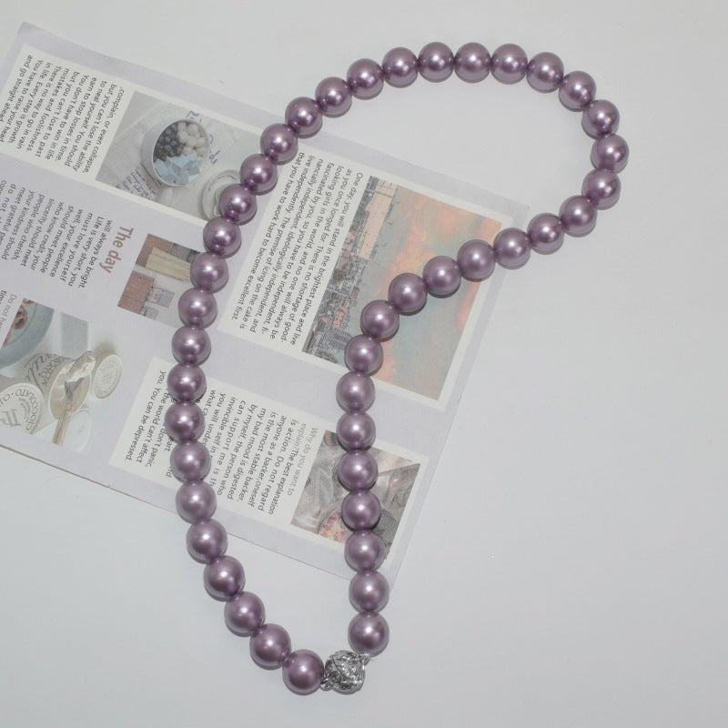 Portable magnetic buckle, fashionable and simple eight-star diamond pearl necklace, easy to wear, versatile mother shell neck chain8-12mm