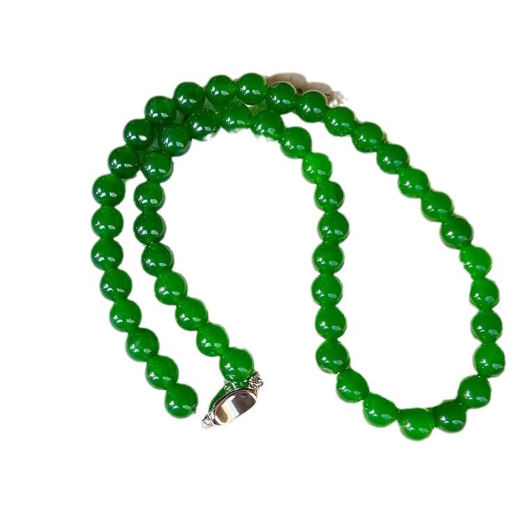 Clean & Elegant Version  High-Quality Natural Chalcedony Bead Necklace – Light Luxury Jade & Agate Chain, Versatile Temperament Design