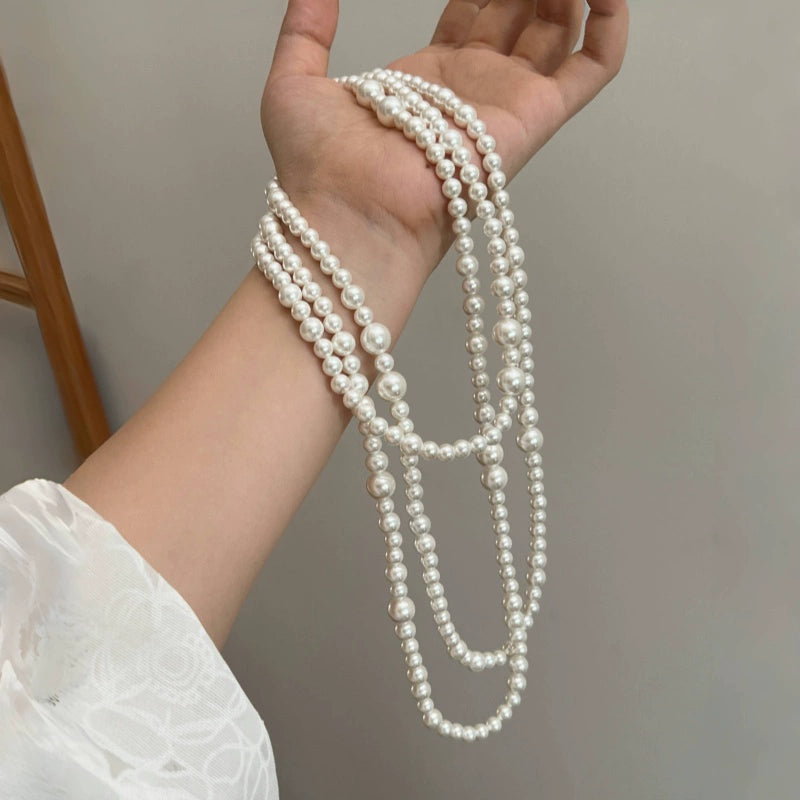 Dai Ao White Pearl Necklace | Long Multi-Layer Stacking Design | 2025 New Women's Trend | Genuine Hepburn Style | Light Luxury French Niche Jewelry