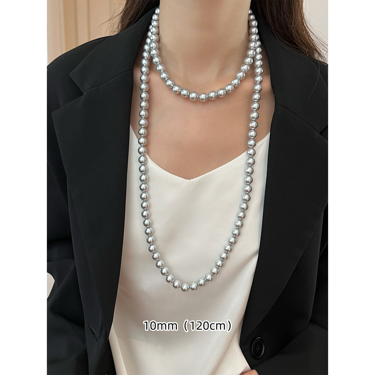 Maduo Hemp Gray Pearl Necklace – 10mm  Women's Sweater Chain, Stacked Neck Chain Accessories