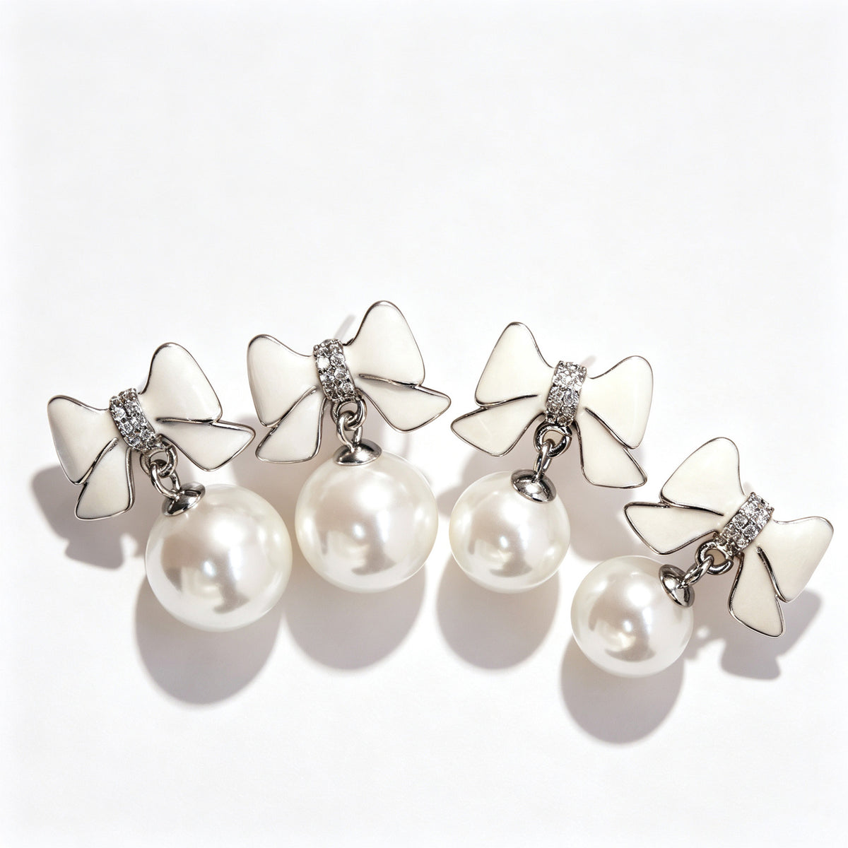 Camille Double Bow Pearl Drop Earrings