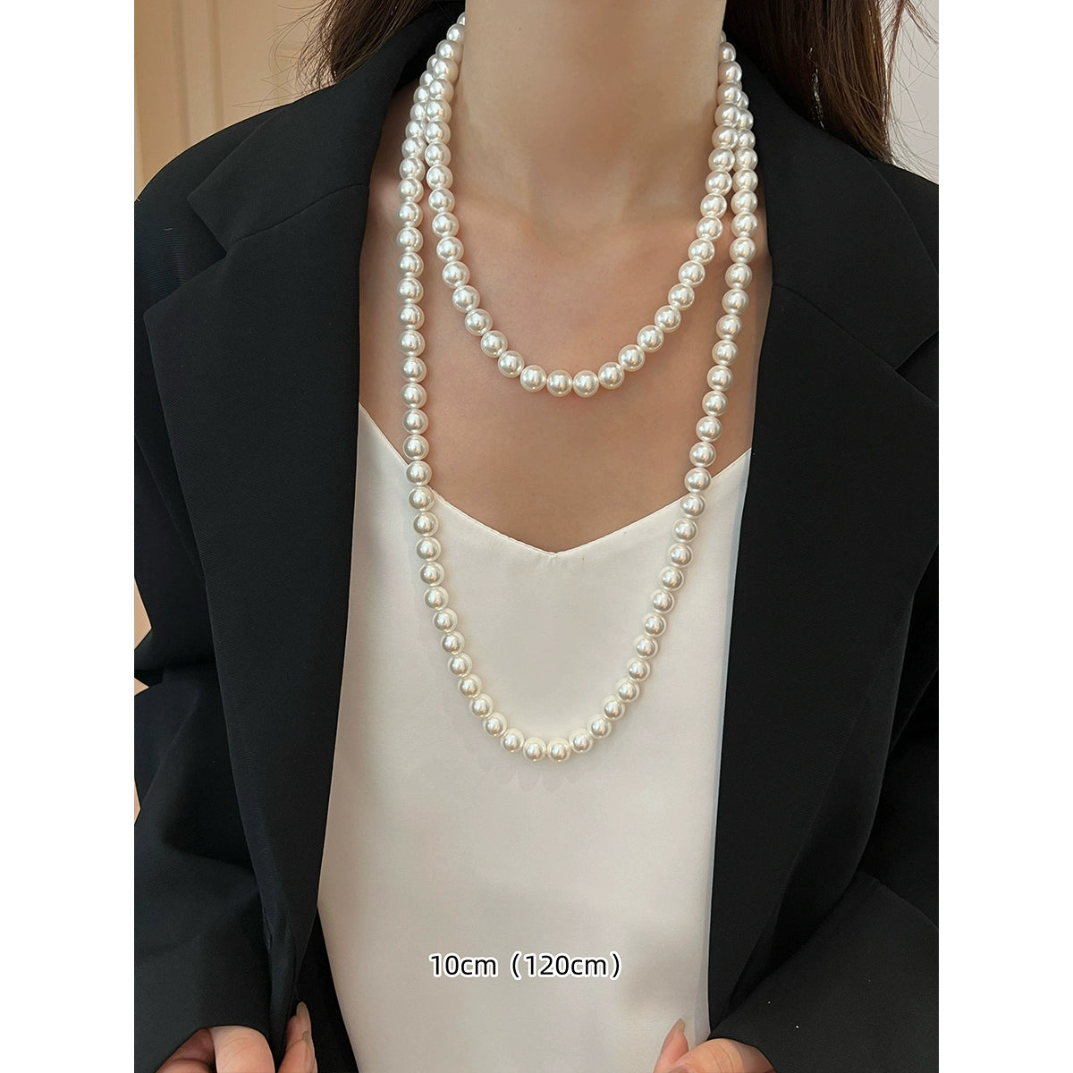 White Pearl Necklace | Long Sweater Chain in Hepburn Style | 2025 New Trend for Women | Stacked & Worn Design | Light Luxury Niche Jewelry