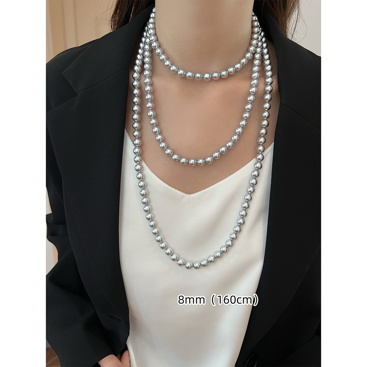 Maduo Hemp Gray Pearl Necklace – 10mm  Women's Sweater Chain, Stacked Neck Chain Accessories