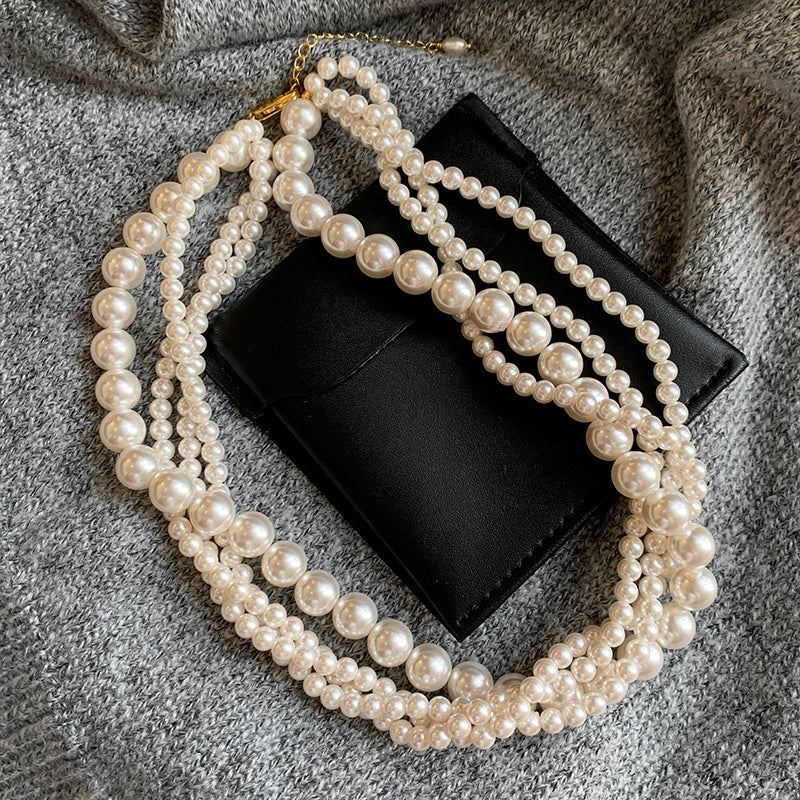 Luxury Style Version  Multi-Layer Pearl Sweater Necklace – Four-Layer Stacked Design for Evening Dresses, High-End Light Luxury Women’s Accessory
