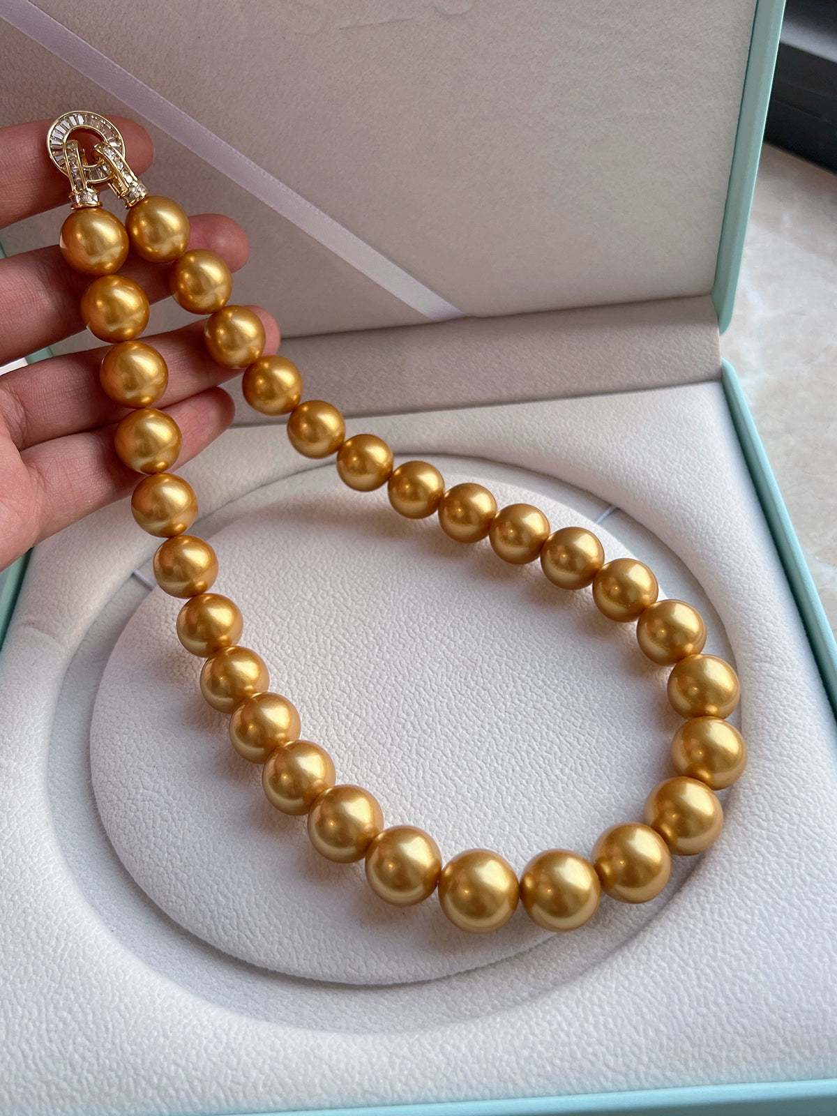 Nanyang Gold Bead Pearl Necklace for Women | 14mm High-End Light Luxury | 2025 New Trend | Large Niche Gold Necklace