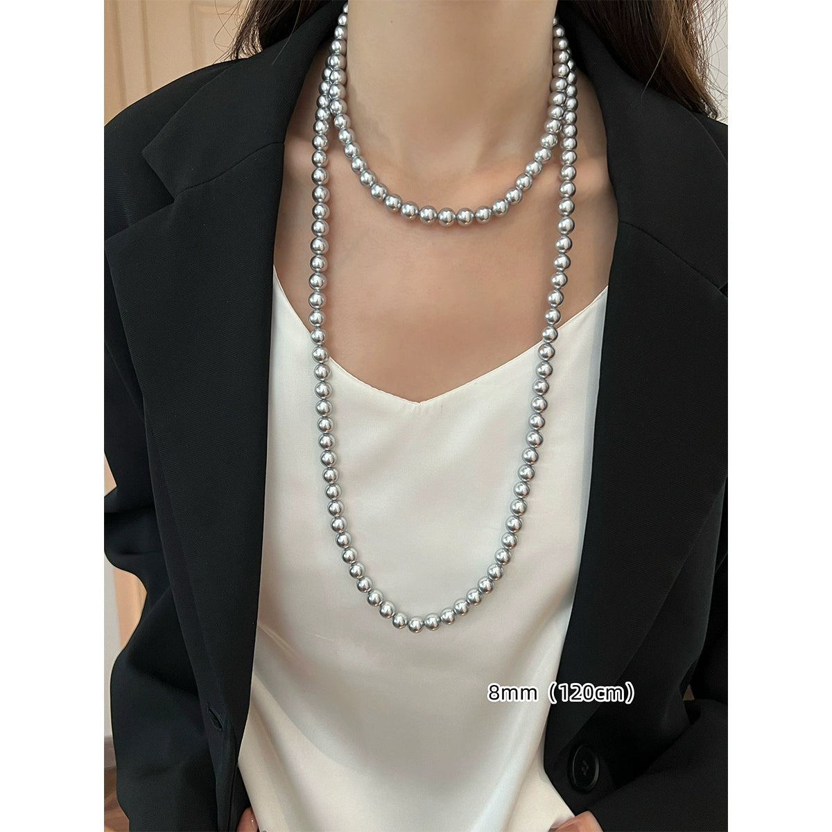 Maduo Hemp Gray Pearl Necklace – 10mm  Women's Sweater Chain, Stacked Neck Chain Accessories