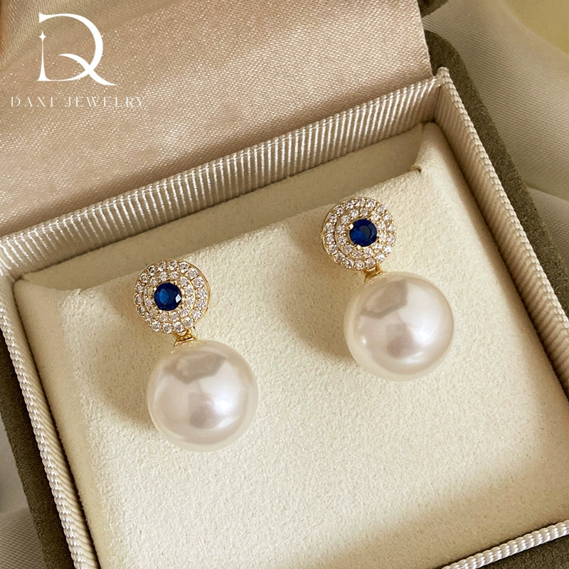 2025 New White Pearl Earrings for Women | Sapphire Zirconia & Diamond Design | Light Luxury High-End | S925 Silver Stud Earrings