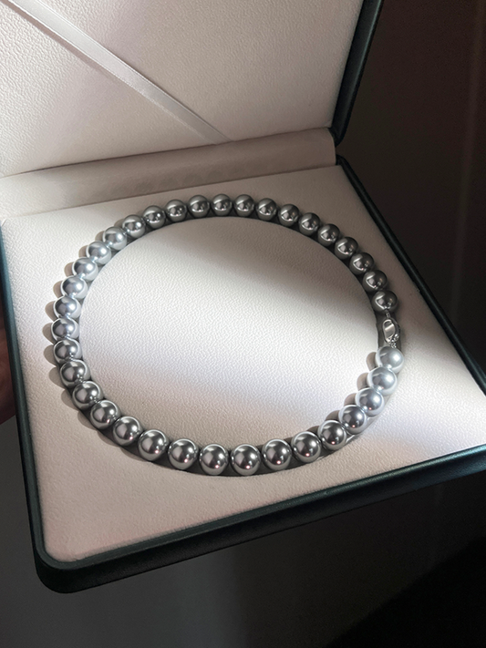 2025 New Women's Platinum Gray Pearl Necklace – 8mm Real Hemp Clavicle Chain Accessory