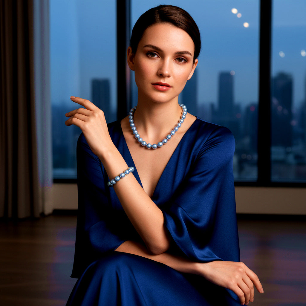 Ocean blue bead beauty ocean pearl necklace bracelet, temperament beautiful collarbone chain 8/10/12 mm
