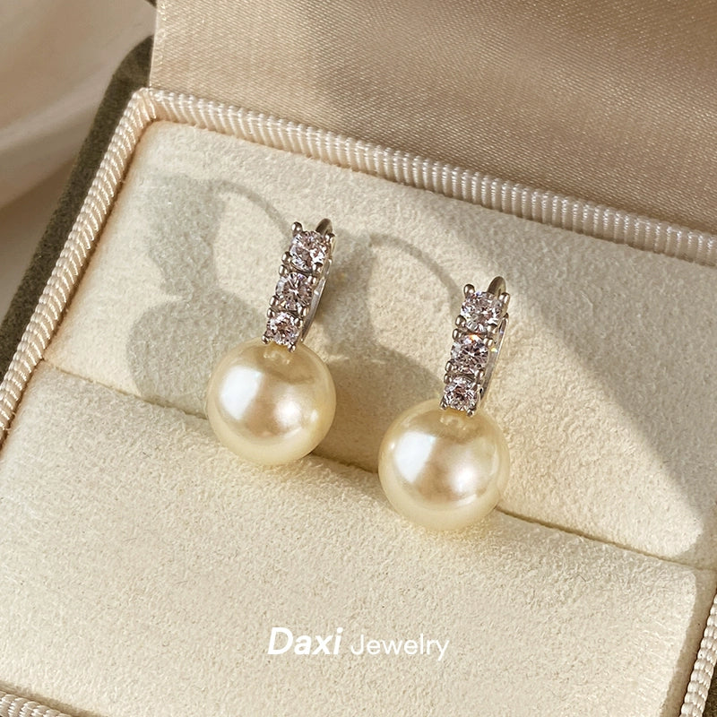 White Pearl Ear Buckle Earrings for Women | Light Luxury & Premium Design | S925 Sterling Silver | Versatile Temperament Diamond Earrings