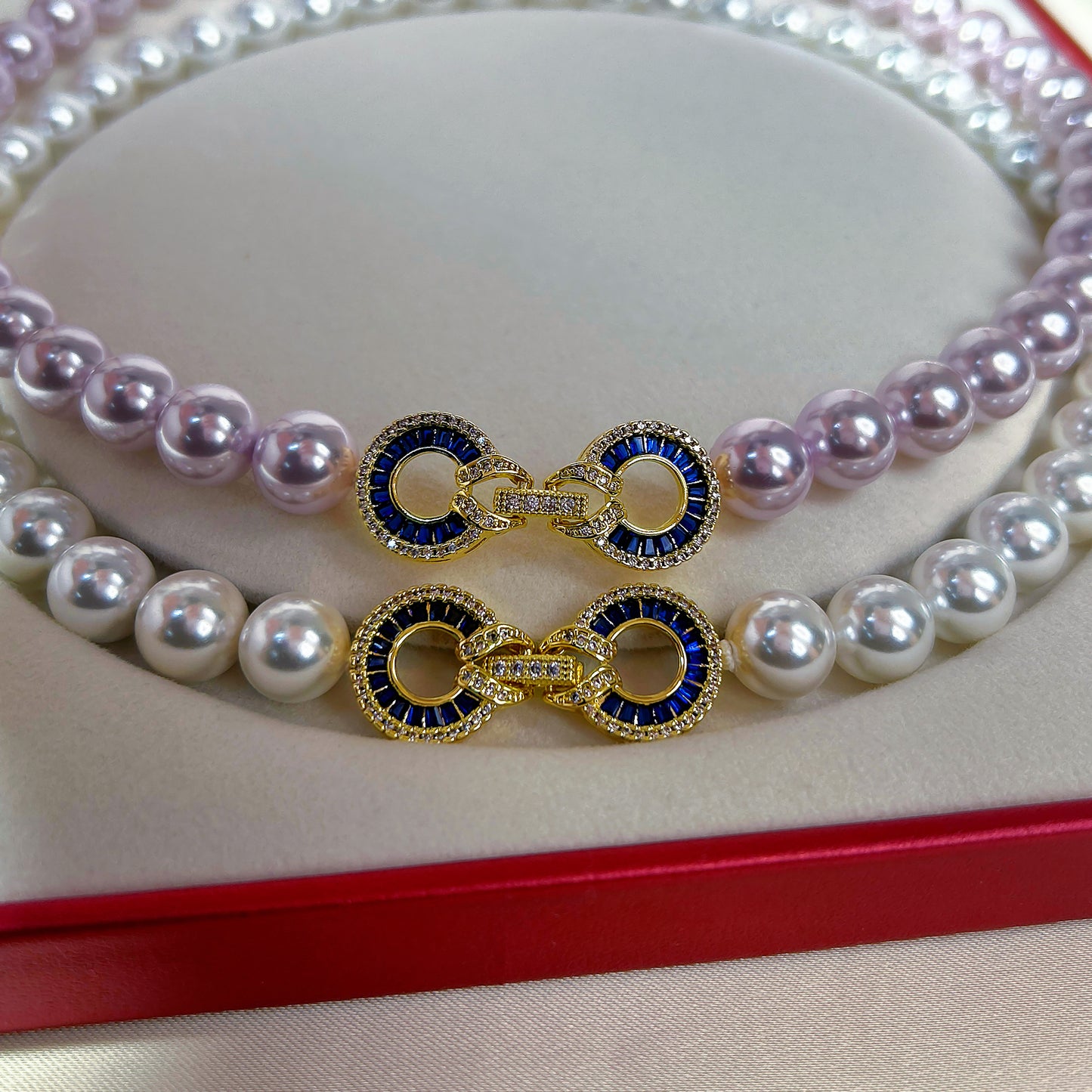 Premium T square blue zircon link tower buckle pearl necklace bracelet set sweater chain fashionable and atmospheric collarbone chain