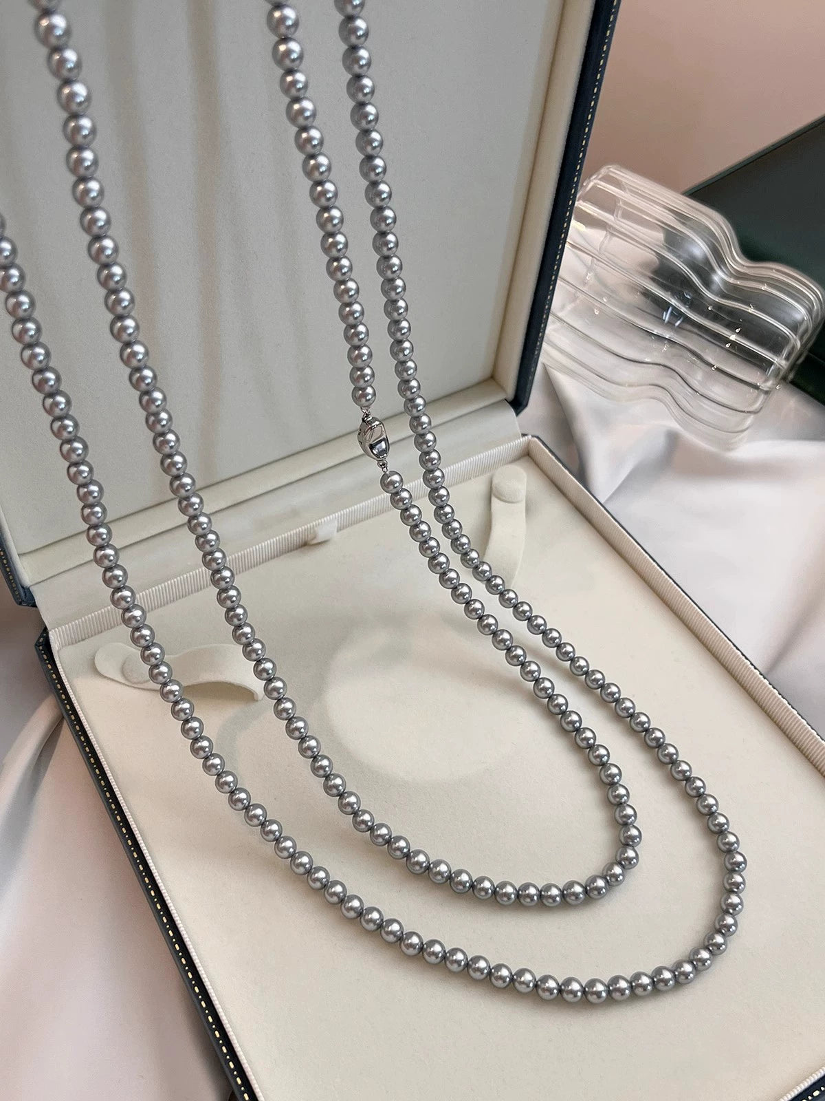 Maduo Hemp Gray Pearl Necklace – 10mm  Women's Sweater Chain, Stacked Neck Chain Accessories