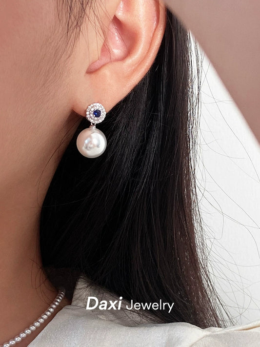 2025 New White Pearl Earrings for Women | Sapphire Zirconia & Diamond Design | Light Luxury High-End | S925 Silver Stud Earrings