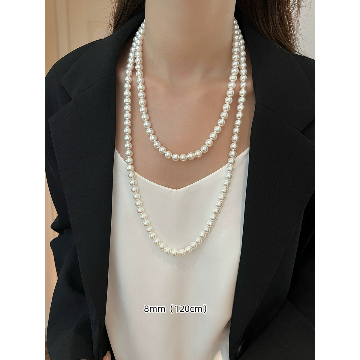 White Pearl Necklace | Long Sweater Chain in Hepburn Style | 2025 New Trend for Women | Stacked & Worn Design | Light Luxury Niche Jewelry