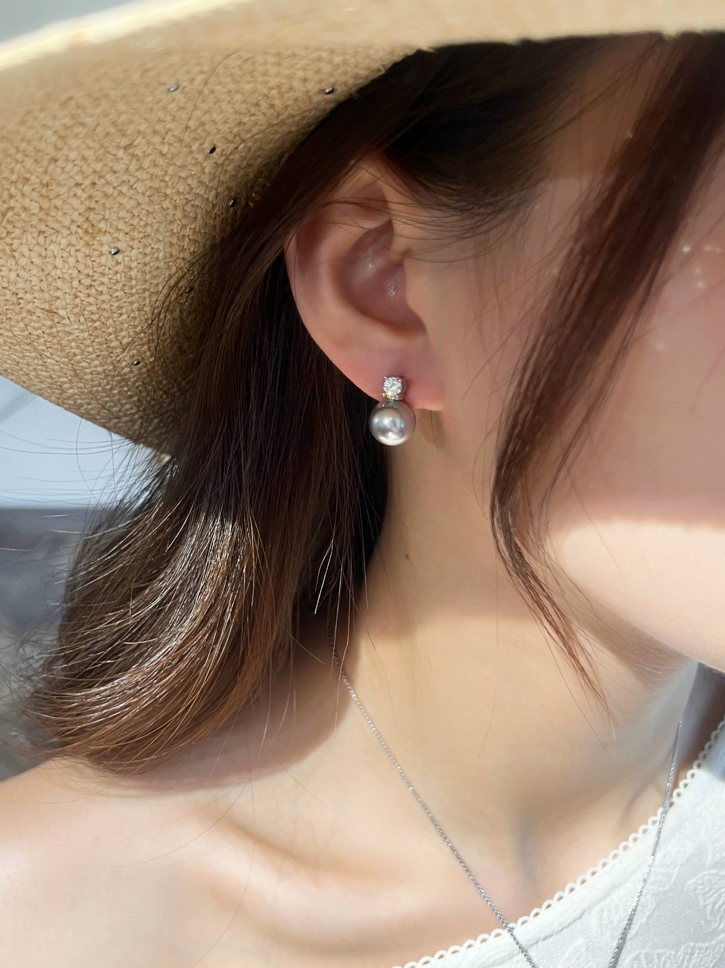 White Pearl Stud Earrings for Women | 2025 New Light Luxury Design | High-End Australian White with Diamonds | S925 Sterling Silver silver