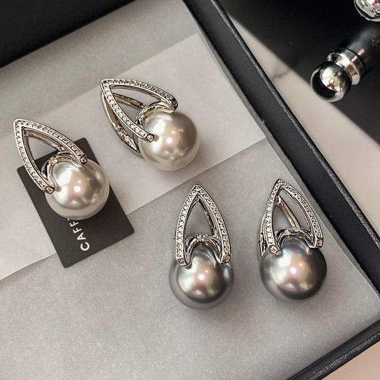 Gray Pearl Earrings for Women | 2025 New Light Luxury Design | Unique High-End Temperament Stud Earrings