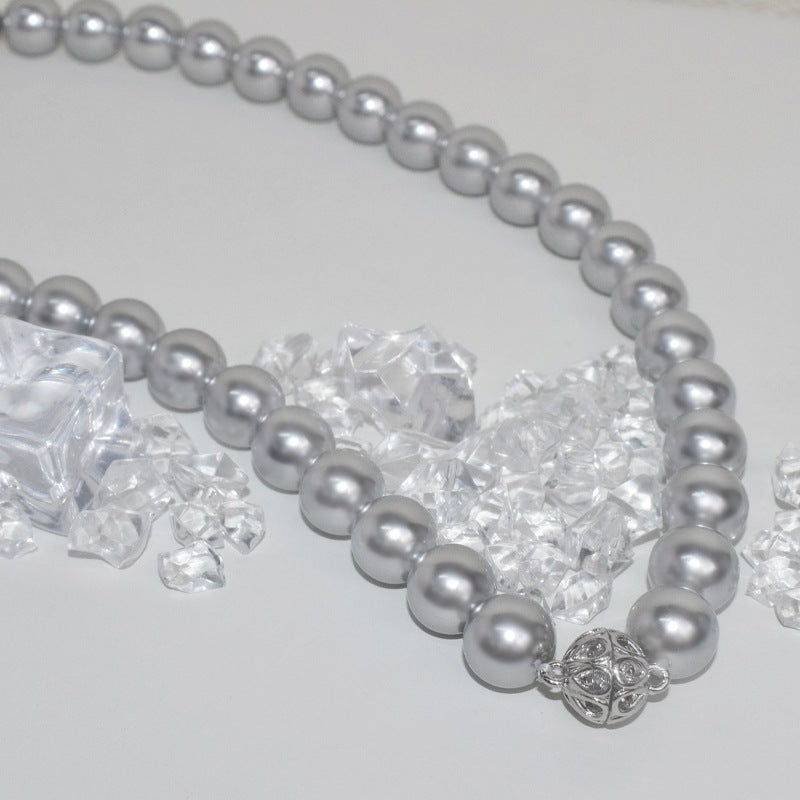 Portable magnetic buckle, fashionable and simple eight-star diamond pearl necklace, easy to wear, versatile mother shell neck chain8-12mm