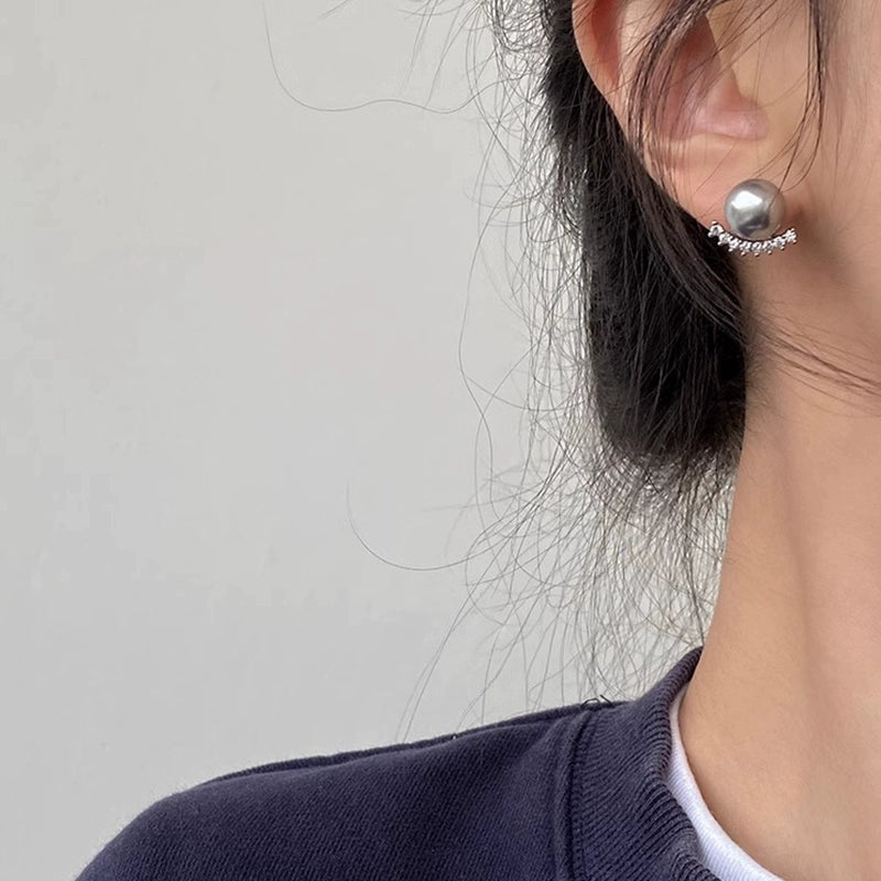 Grey Pearl Stud Earrings for Women | Opal Eyelash Design | Exquisite & Unique Small Earrings