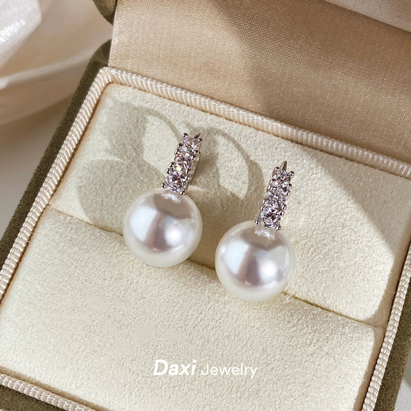 White Pearl Ear Buckle Earrings for Women | Light Luxury & Premium Design | S925 Sterling Silver | Versatile Temperament Diamond Earrings