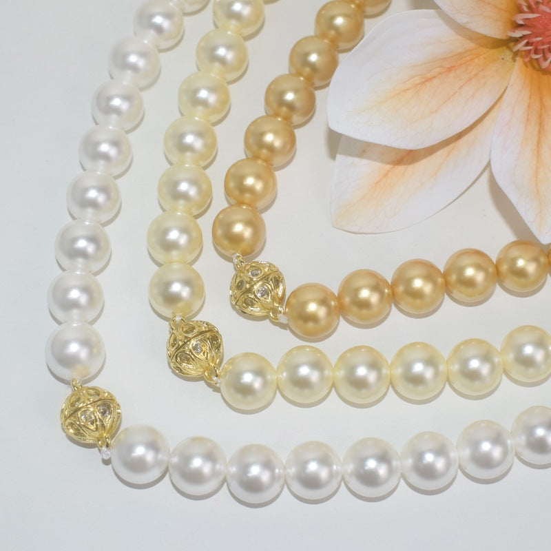Portable magnetic buckle, fashionable and simple eight-star diamond pearl necklace, easy to wear, versatile mother shell neck chain8-12mm