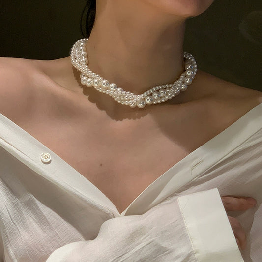 Luxury Style Version  Multi-Layer Pearl Sweater Necklace – Four-Layer Stacked Design for Evening Dresses, High-End Light Luxury Women’s Accessory