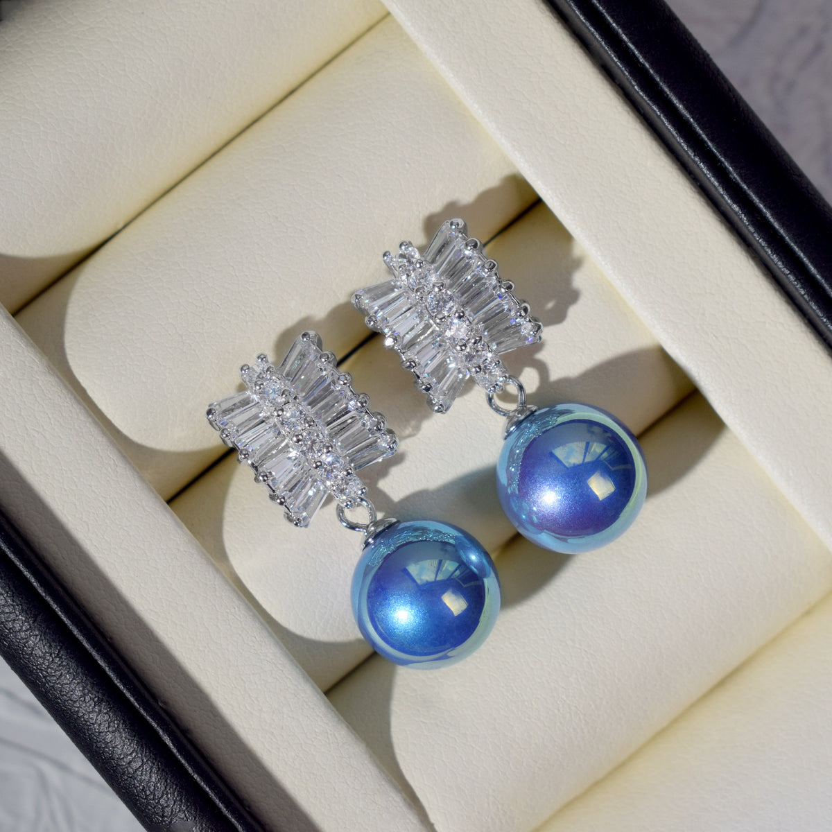 Aurora Crystal Bow Pearl Drop Earrings