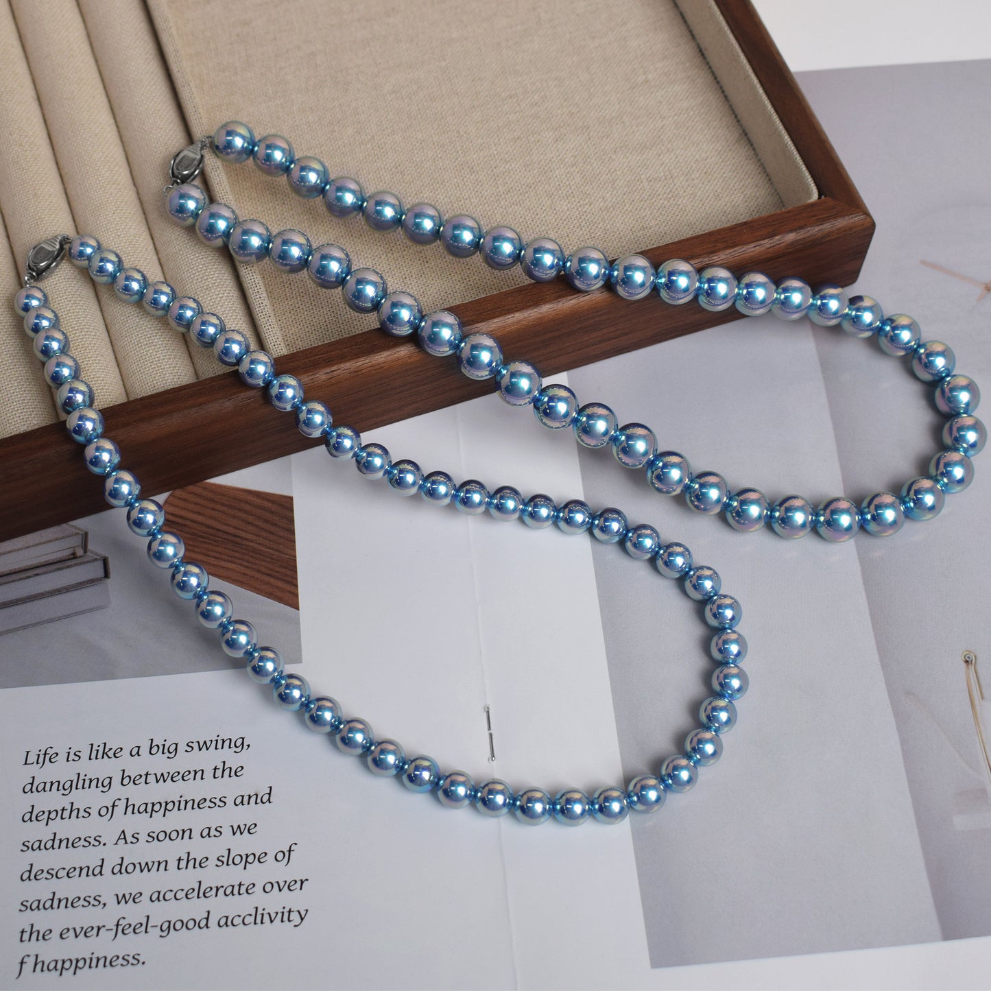 Ocean blue bead beauty ocean pearl necklace bracelet, temperament beautiful collarbone chain 8/10/12 mm