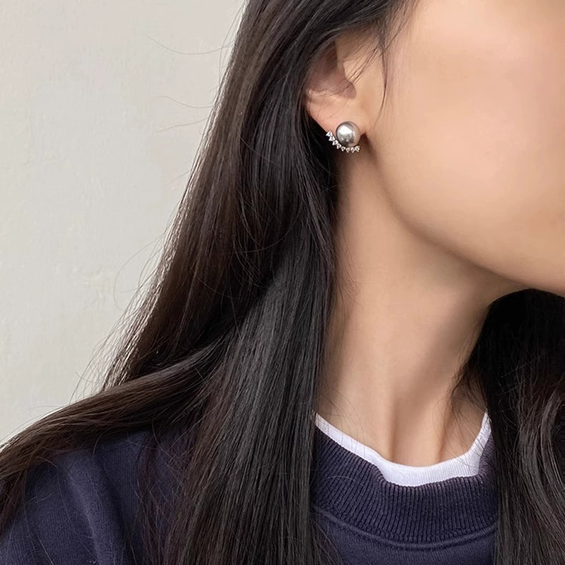 Grey Pearl Stud Earrings for Women | Opal Eyelash Design | Exquisite & Unique Small Earrings