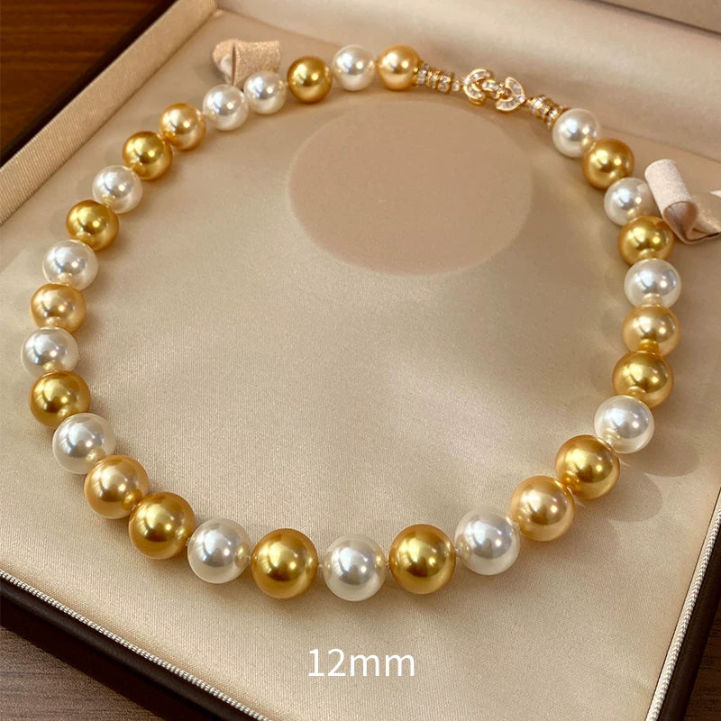 Premium South Sea Shell Pearl Necklace - Luxury 18K Gold Finish Multi-Tone Pearl Strand for Women, Timeless Elegance Choker