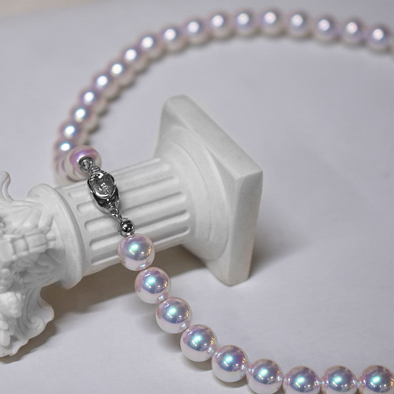 S925 Silver Aurora Full Color 6-12mm Mother Shell Tiannu Bead Positive Round Extreme Light Pearl Necklace